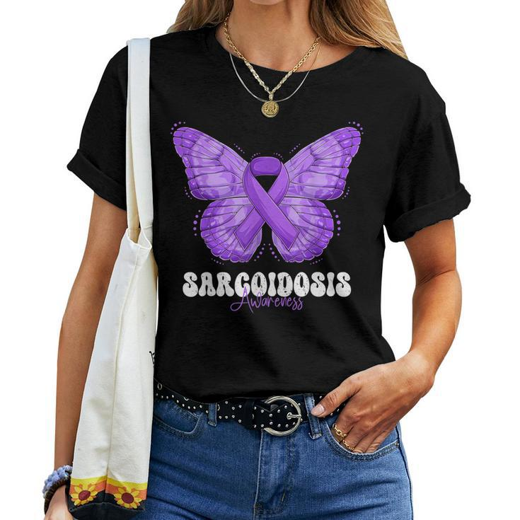 Sarcoidosis Awareness Month Purple Ribbon Butterfly Women T-shirt