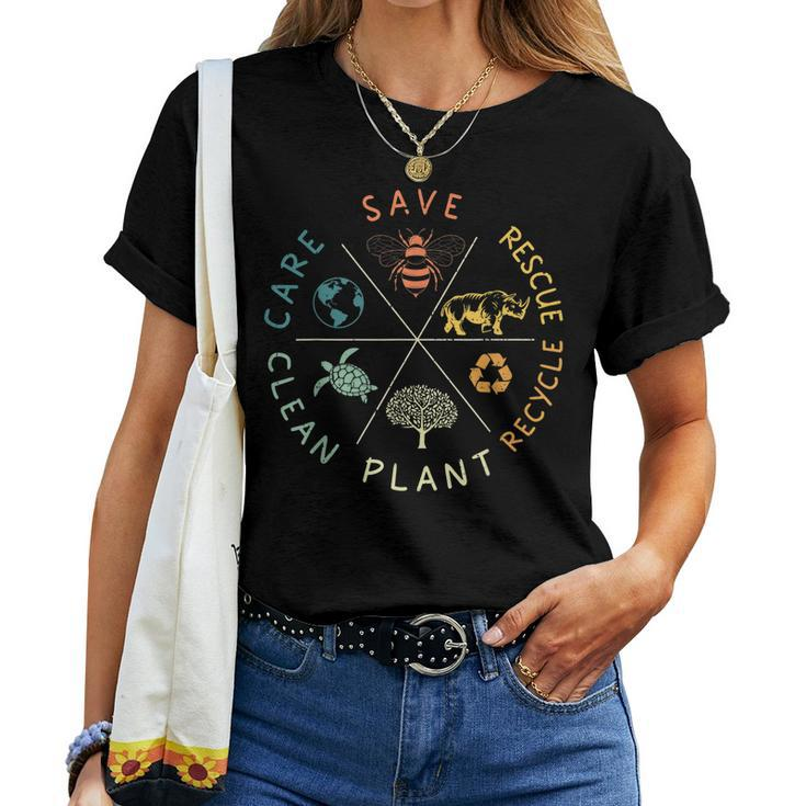 Save Bees Rescue Animals Recycle Plastic Earth Day Vintage Women T-shirt