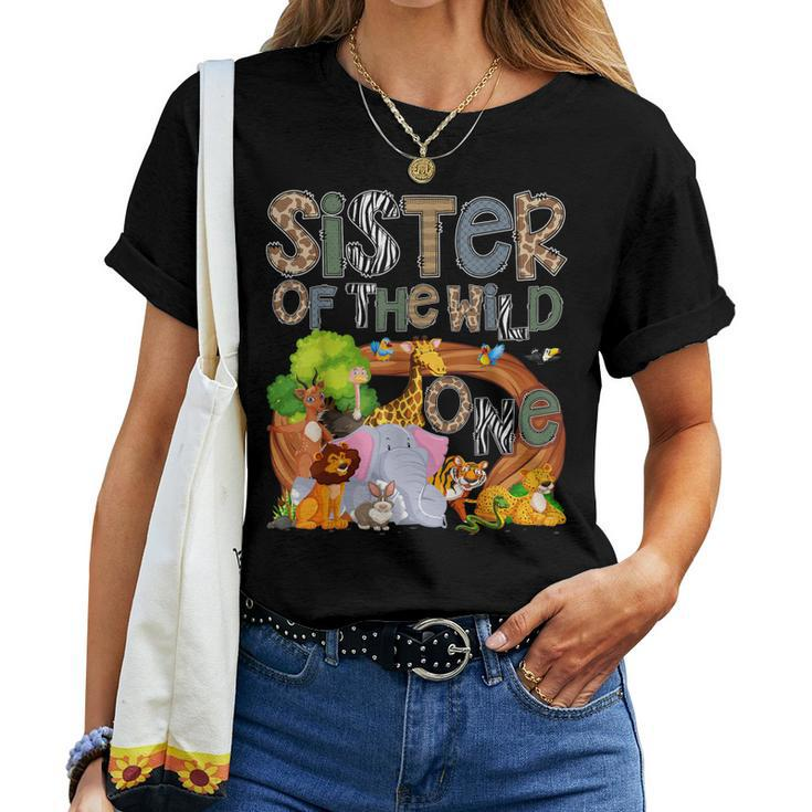 Sister Of The Wild One Safari Jungle Zoo Birthday Animal Women T-shirt