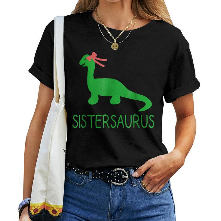 Sistersaurus Fun Dinosaur Sister And Bow T Women T-shirt