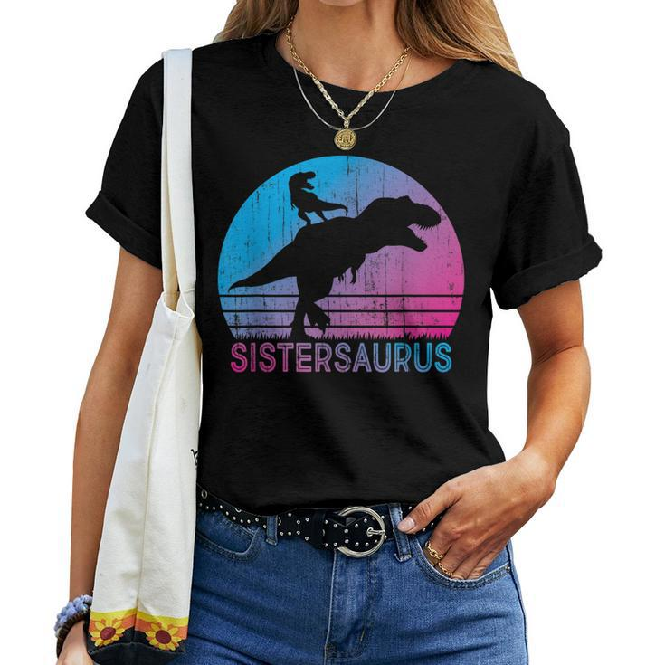 Sistersaurus Vintage Sunset Trex Dinosaur Sister Women T-shirt