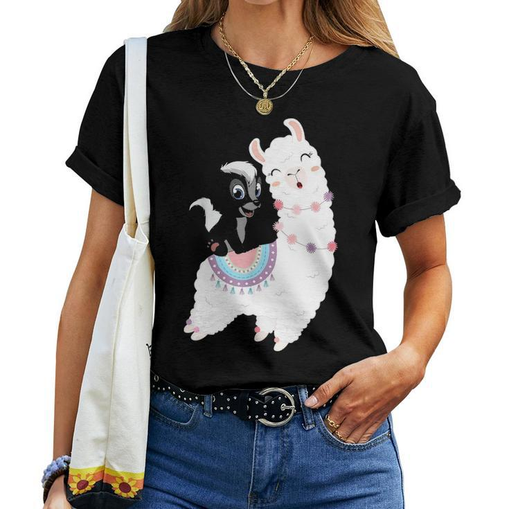 Skunk Riding Llama Funny Skunk Cute Gift Ideas Women T-shirt