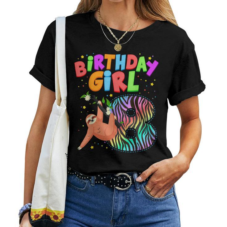 Sloth 8 Year Old Birthday Girls Matching Family Cute Sloth Women T-shirt