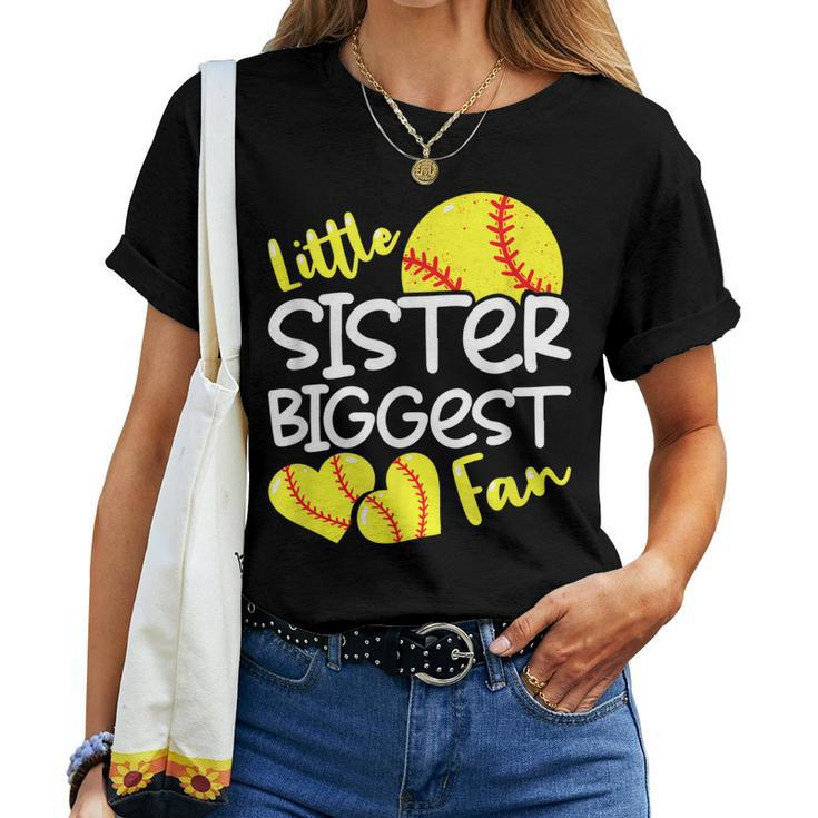 Softball Little Sister Biggest Fan N Girls Women T-shirt