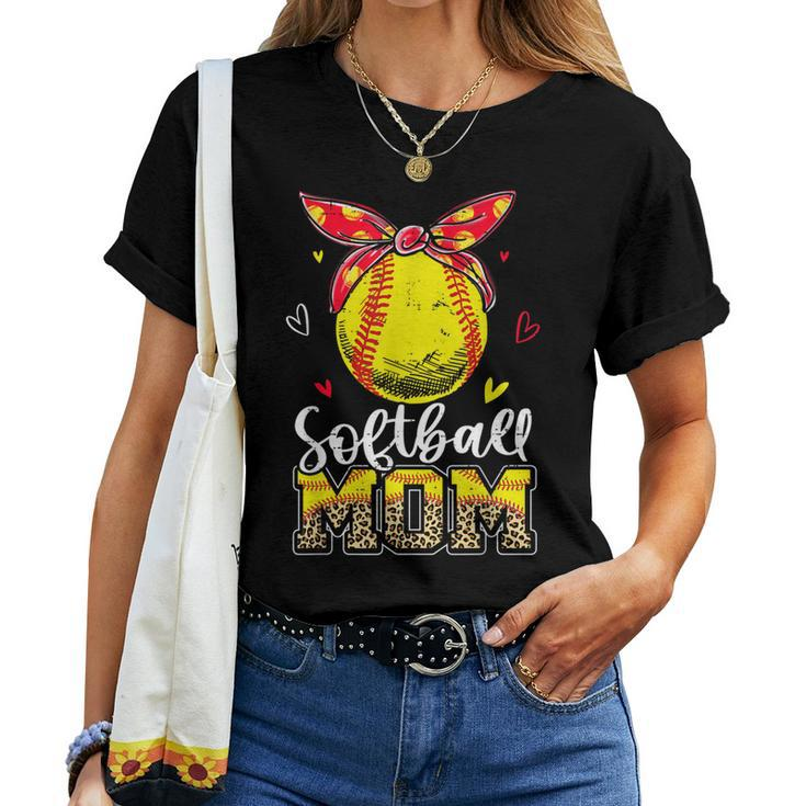 Softball Mom Leopard Headband Softball Ball Mama Women T-shirt