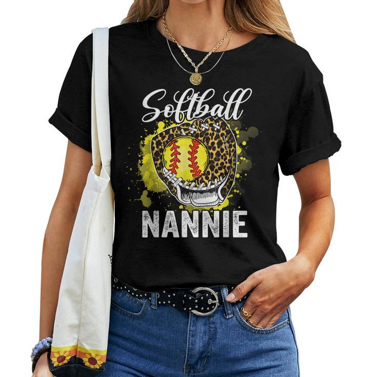 Softball Nannie Leopard Glove Game Day Mothers Day Women T-shirt