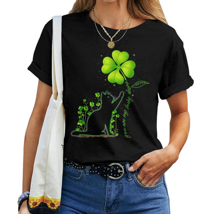 St Patricks Day Black Cat My Lucky Charm Shamrock Women Girl Women T-shirt