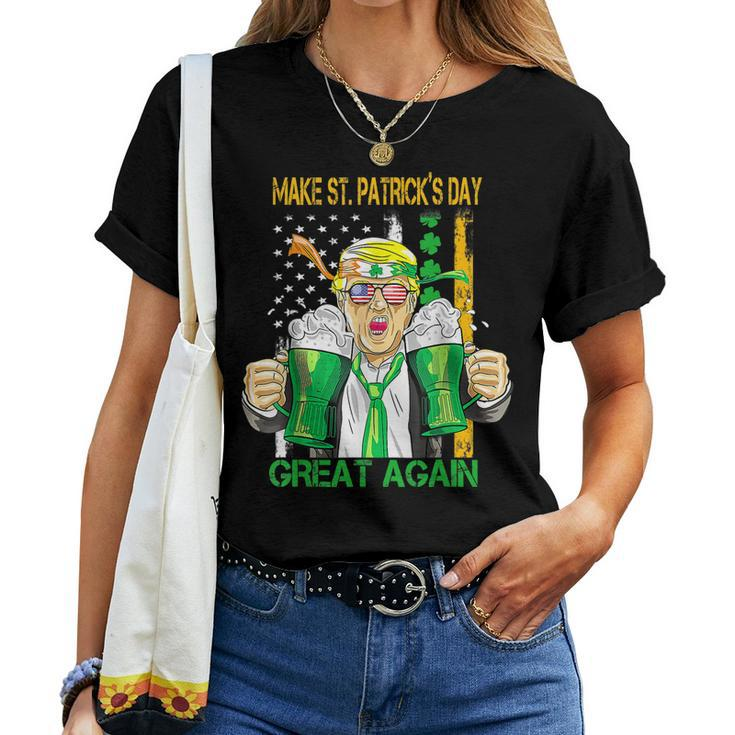 Make St Patricks Day Great Again Funny Trump Shamrock Beer Women T-shirt