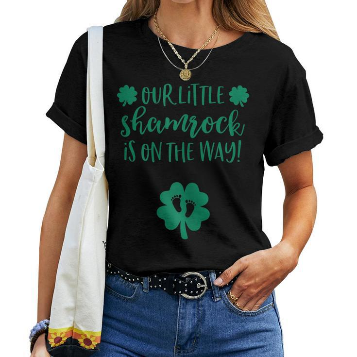 Womens St Patricks Day Pregnancy Announcement Shirt Little Shamrock Women T-shirt