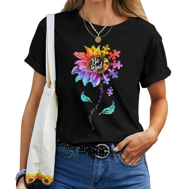 Sunflower Autism Awareness Be Kind Puzzle Mom Support Kids Women T-shirt Casual Daily Crewneck Short Sleeve Graphic Basic Unisex Tee
