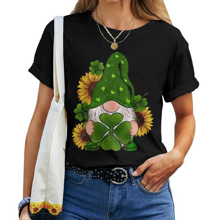 Sunflower Gnome Shamrocks Irish Love St Patricks Day Lucky Women T-shirt