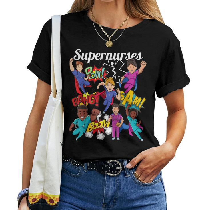 Supernurses Super Hero Comic Superhero Style Rn Nursing Gift Women T-shirt