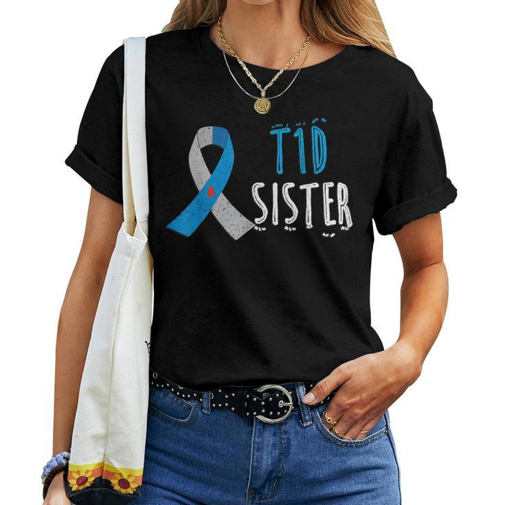 T1d Sister Type 1 Diabetes Awareness Blue Ribbon Girls Women T-shirt