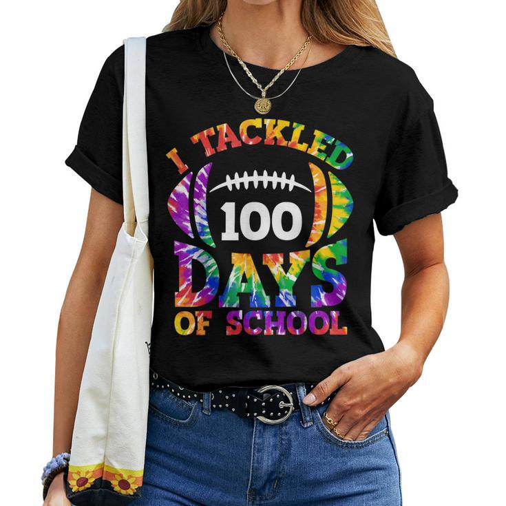 I Tackled 100 Days Of School Football Tie Dye Teacher Kids V2 Women T-shirt