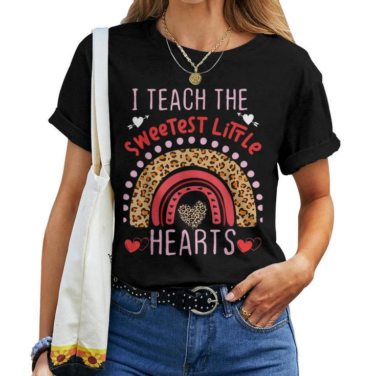 I Teach The Sweetest Hearts Rainbow Teacher Valentines Day V6 Women T-shirt