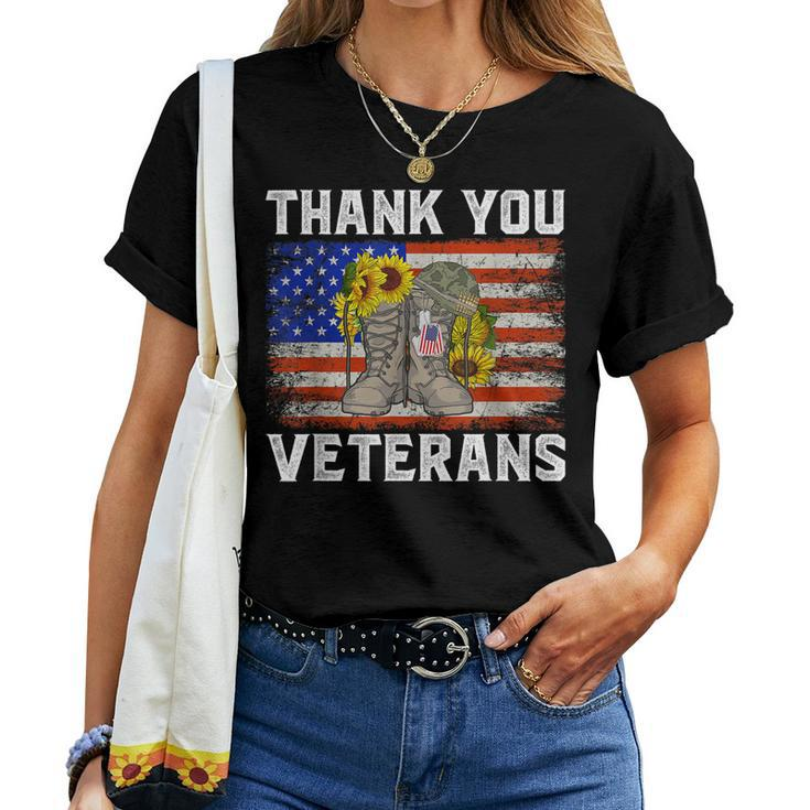 Thank You Veterans Combat Boots Sunflower Veteran Day Women T-shirt