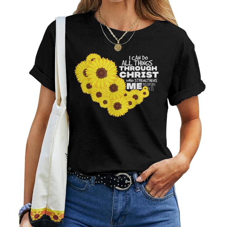 All Things Christ Sunflower Heart Bible Verses Gift Women Women T-shirt