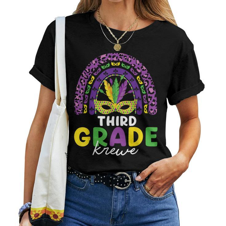Third Grade Krewe Rainbow Leopard Mardi Gras Teacher Women T-shirt