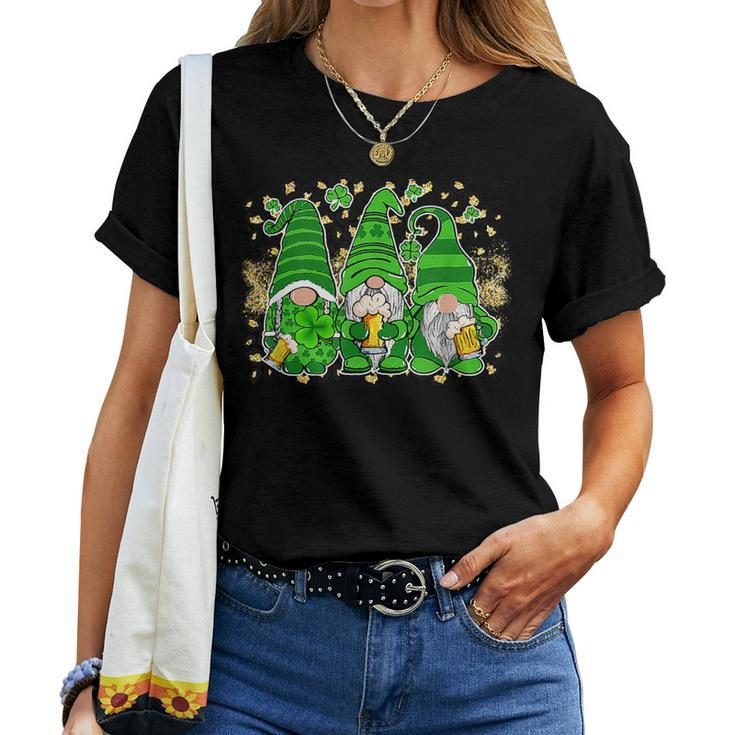 Three Lucky Gnome Shamrock Irish Beer St Patricks Day Women T-shirt