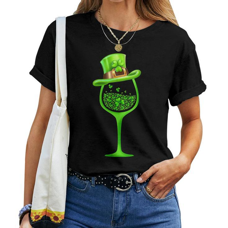 Three Wine Glasses Clover Irish Shamrock St Patrick Day Women T-shirt