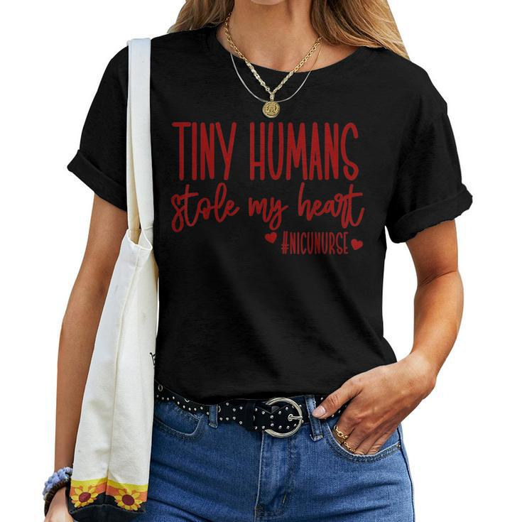 Tiny Humans Stole My Heart Valentines Day Nicu Nurse Women T-shirt