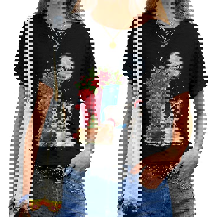 Two Cow Hat Santa Christmas Lights Cow Christmas Women T-shirt