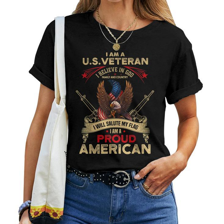 Us Veteran Believe In God Country Flag Proud American Women T-shirt