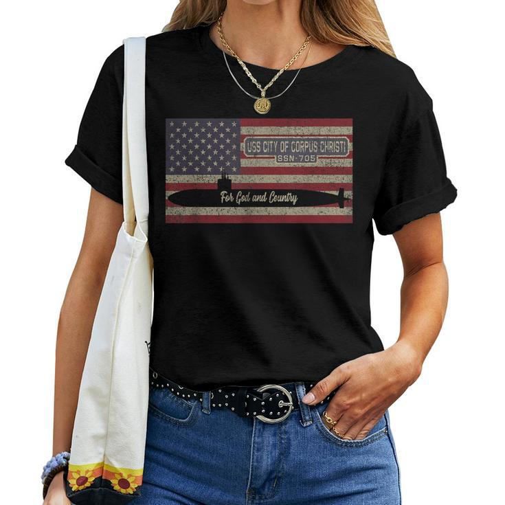 Uss City Of Corpus Christi Ssn-705 Submarine American Flag Women T-shirt