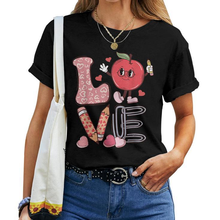 Valentine Teacher Love Retro Groovy Valentines Day Teachers Women T-shirt