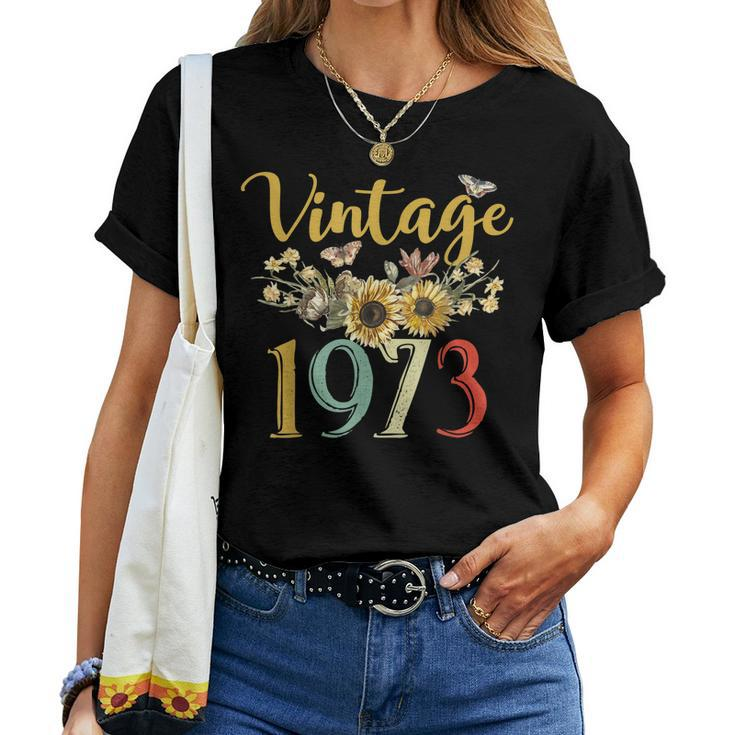 Vintage 1973 Sunflower 50Th Birthday Awesome Since 1973 Women T-shirt