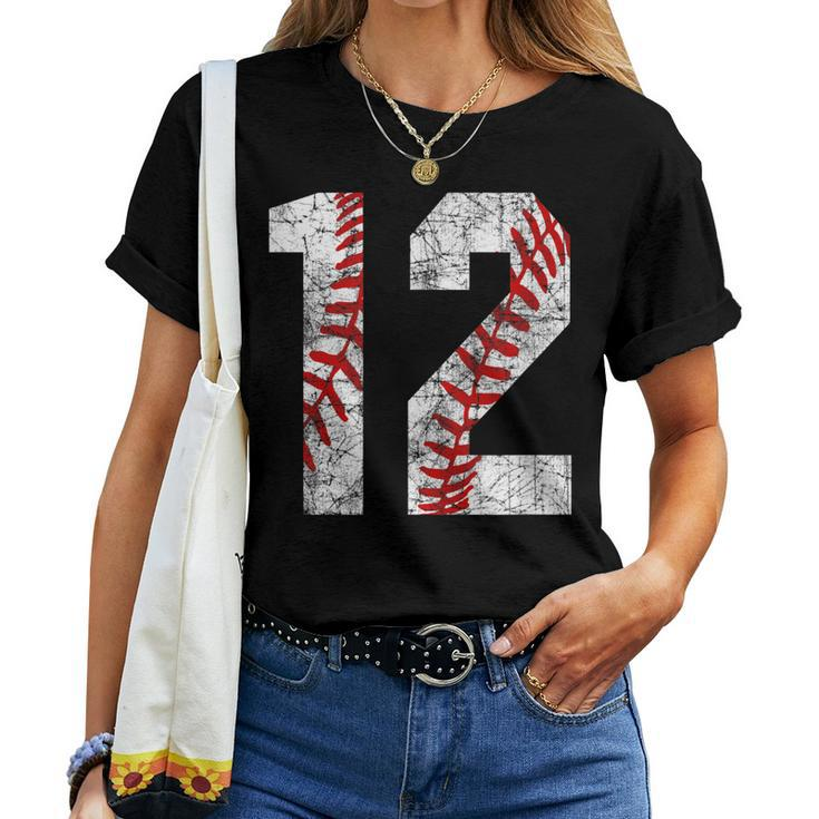 Vintage Baseball Mom 12 Jersey Baseball Favorite Player Women T-shirt