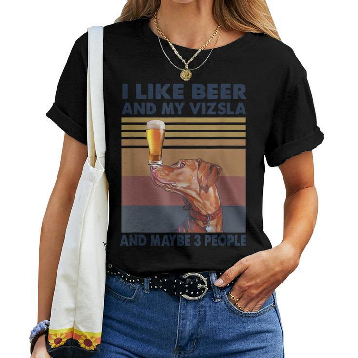 Vintage I Like Beer And My Vizsla And Maybe 3 People Women T-shirt
