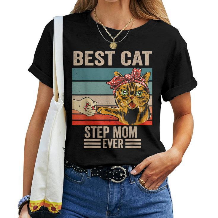 Vintage Best Cat Step Mom Ever Bump Fist Mothers Day Women T-shirt