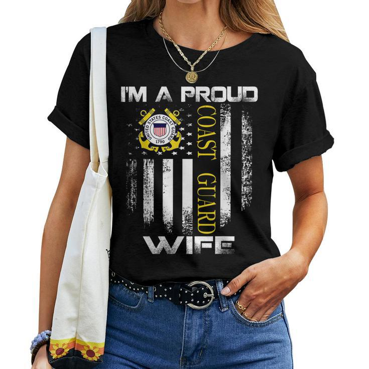 Vintage Im A Proud Coast Guard Wife With American Flag Women T-shirt