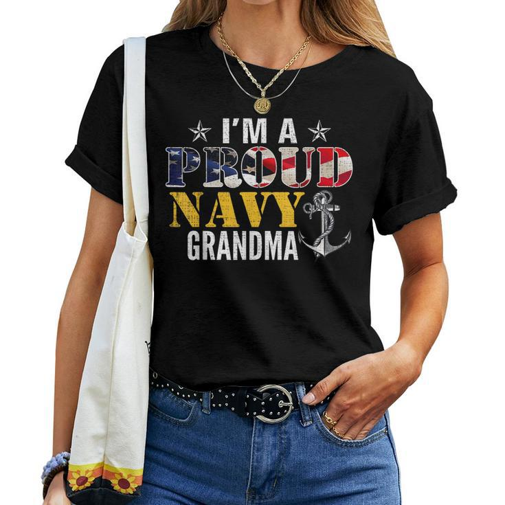 Vintage Im A Proud Navy With American Flag For Grandma Women T-shirt
