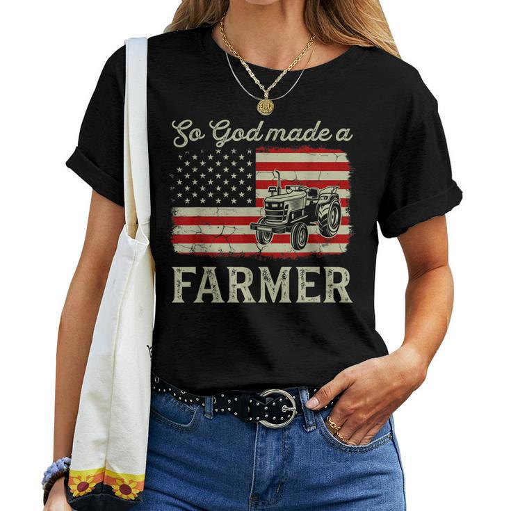 Vintage Old American Flag Patriotic So God Made A Farmer Women T-shirt