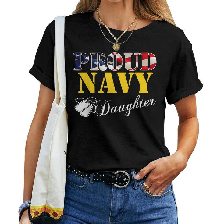 Vintage Proud Navy Daughter With American Flag Gift Veteran Women T-shirt