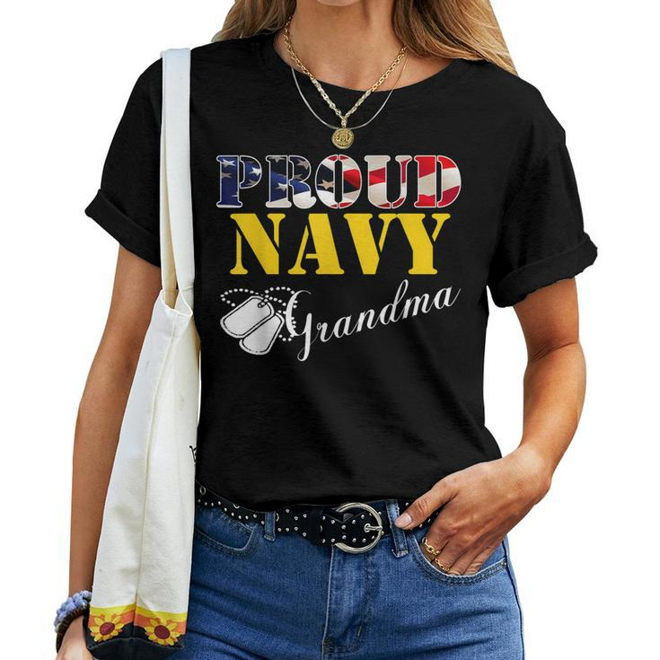 Vintage Proud Navy Grandma With American Flag Gift Veteran Women T-shirt