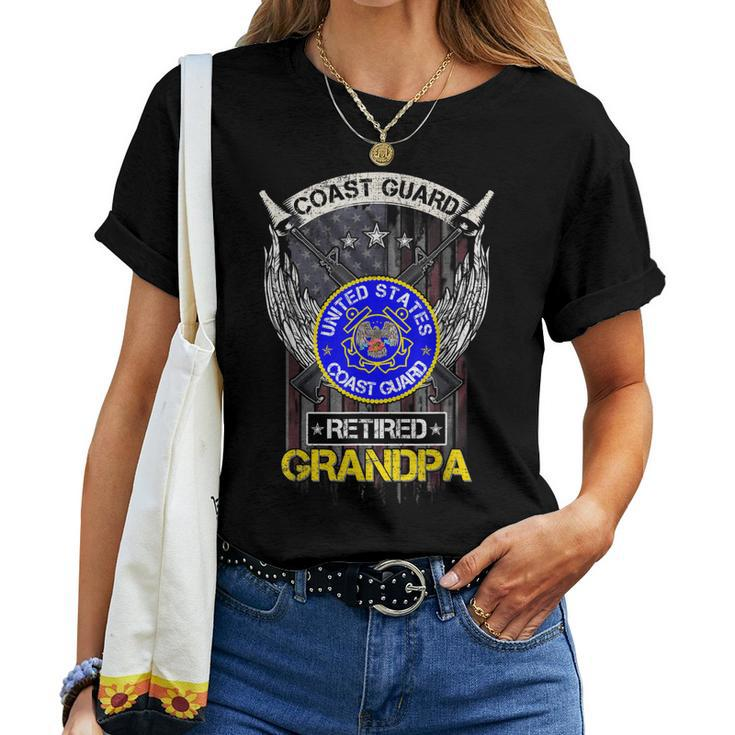 Vintage Usa American Flag Coast Guard Proud Retired Grandpa Women T-shirt