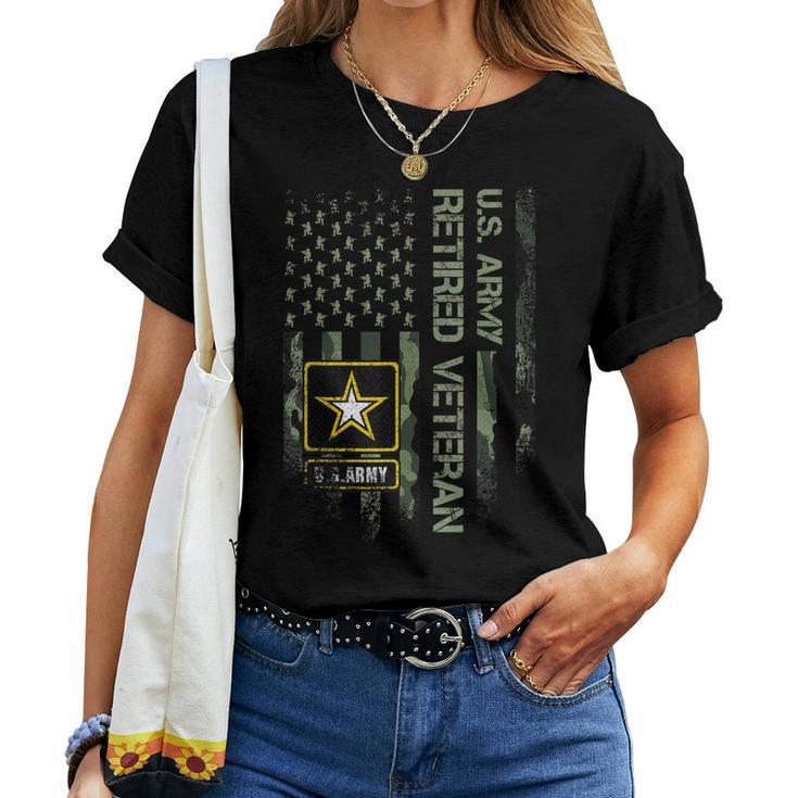 Vintage Usa Camouflage Army Proud Retired Military Veteran Women T-shirt