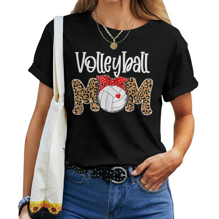 Volleyball Mom Leopard Messy Bun Game Day Women T-shirt