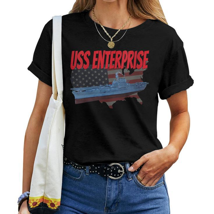 Womens Aircraft Carrier Uss Enterprise Cv-6 Veteran Grandpa Dad Son Women T-shirt