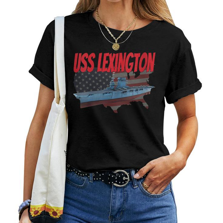 Womens Aircraft Carrier Uss Lexington Cv-2 Veteran Grandpa Dad Son Women T-shirt