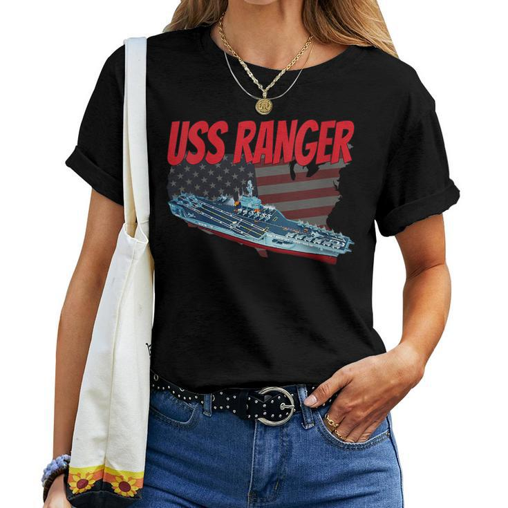 Womens Aircraft Carrier Uss Ranger Cv-61 For Grandpa Dad Son Women T-shirt