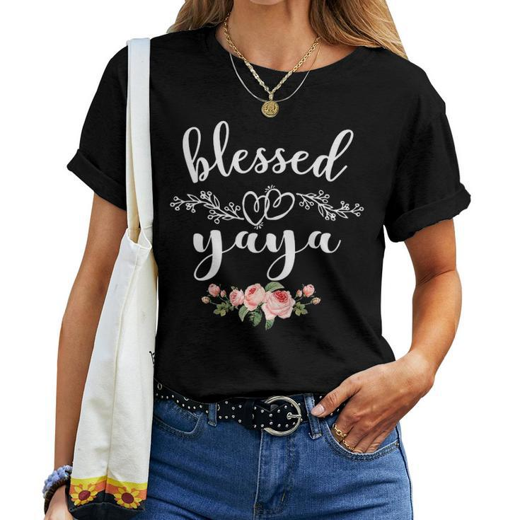 Womens Blessed Yaya Cute Flower Yaya Gift Women T-shirt