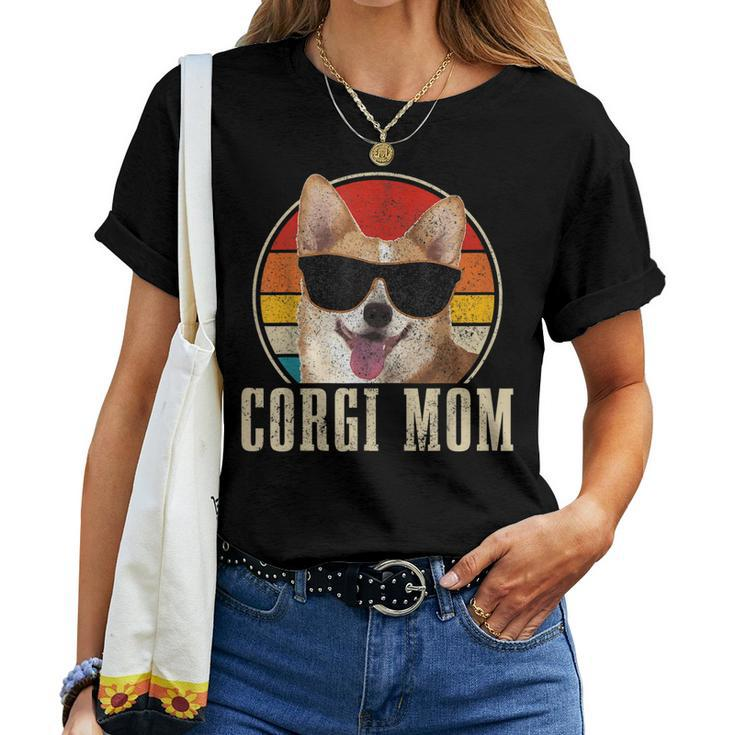 Womens Corgis Mom Vintage Sunglasses Funny Corgis Dog Owner Women T-shirt