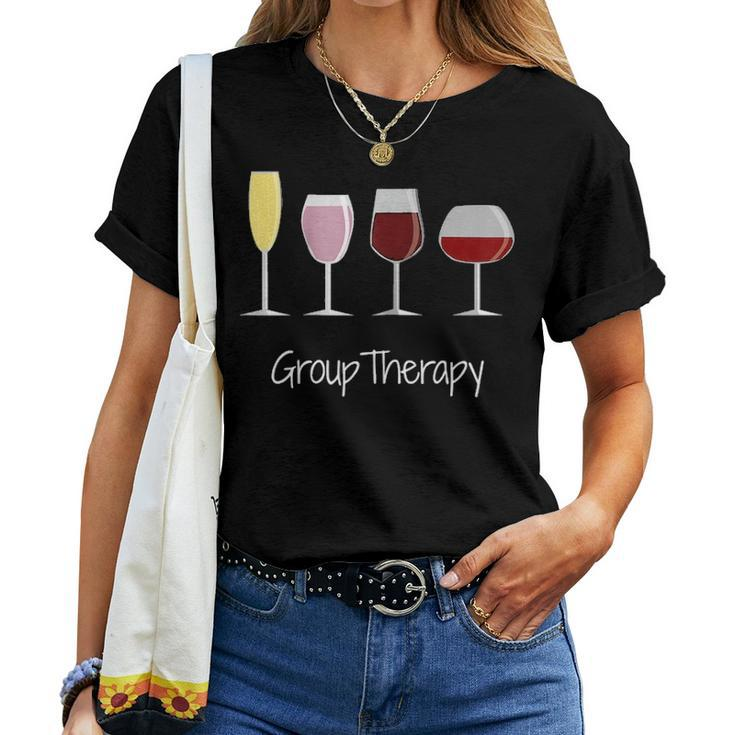 Womens Funny Womens Wine Drinking - Group Therapy Women T-shirt