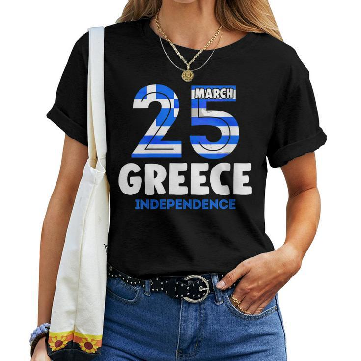 Womens Greek Independence Day 25 March Greece Flag Women T-shirt
