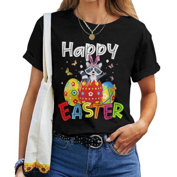 Womens Happy Easter Cute Bunny Rabiit Raccoon Funny Eggs Hunt Kids Women T-shirt
