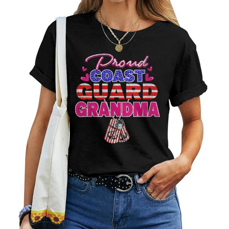 Womens Proud Us Coast Guard Grandma Dog Tags Military Grandmother Women T-shirt